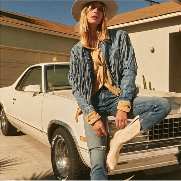 Free People After Hours Fringe Denim Jacket XS Oversized Western Boho Sold Out - Picture 5 of 13